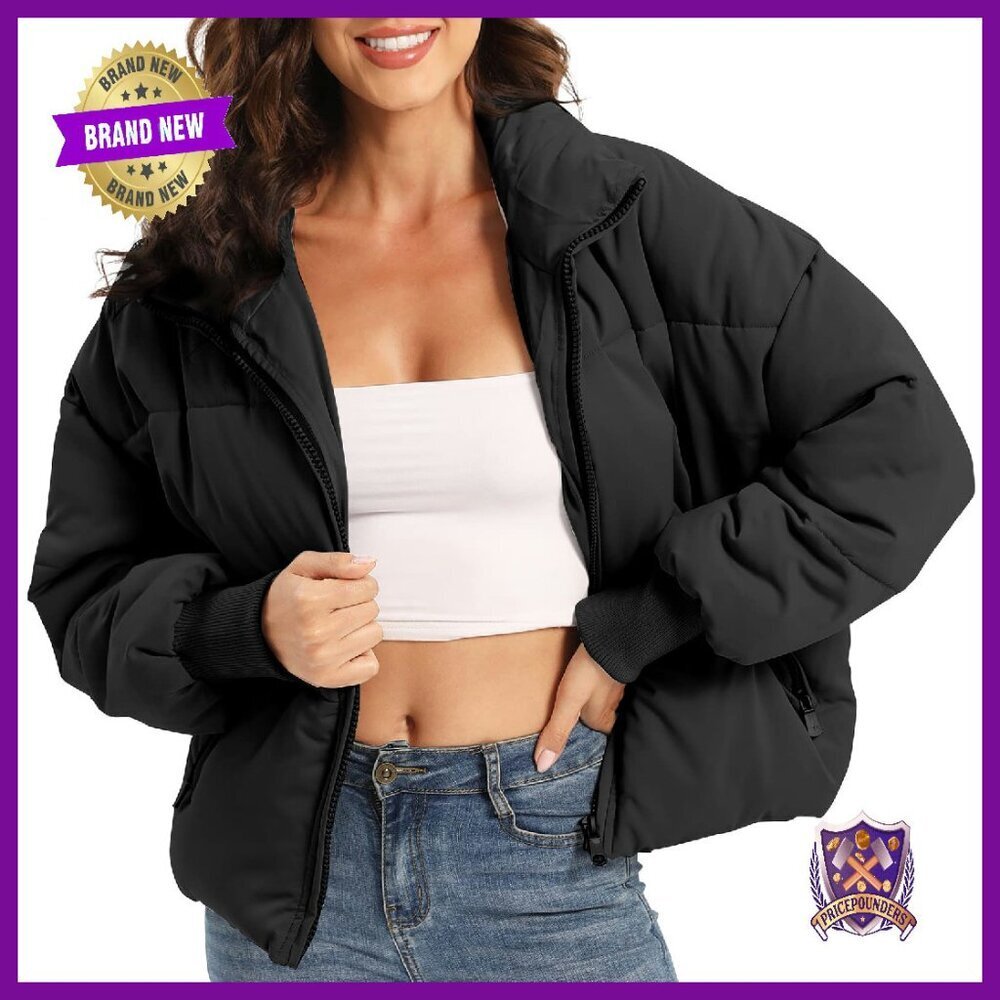 Women's Quilted Puffer Jacket Lightweight Cropped Winter Coat